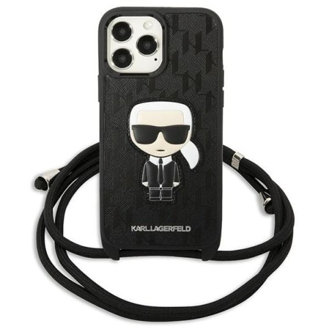 Karl Lagerfeld KLHCP13XCMNIPK iPhone 13 Pro Max 6,7" hardcase czarny/black Leather Monogram Patch and Cord Iconik