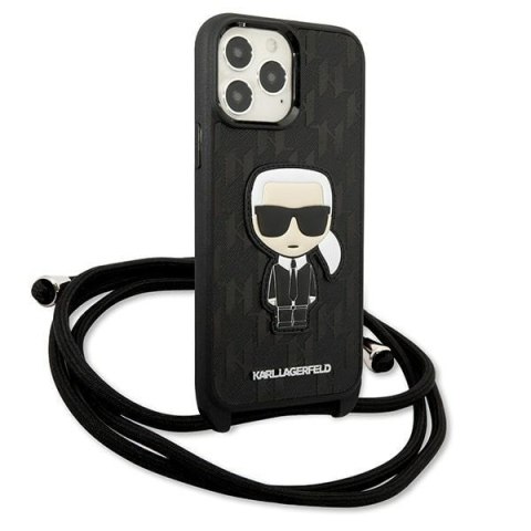 Karl Lagerfeld KLHCP13XCMNIPK iPhone 13 Pro Max 6,7" hardcase czarny/black Leather Monogram Patch and Cord Iconik