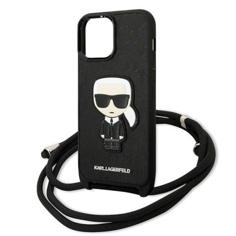Karl Lagerfeld KLHCP13XCMNIPK iPhone 13 Pro Max 6,7" hardcase czarny/black Leather Monogram Patch and Cord Iconik