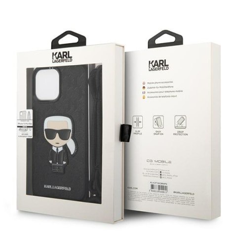 Karl Lagerfeld KLHCP13XCMNIPK iPhone 13 Pro Max 6,7" hardcase czarny/black Leather Monogram Patch and Cord Iconik