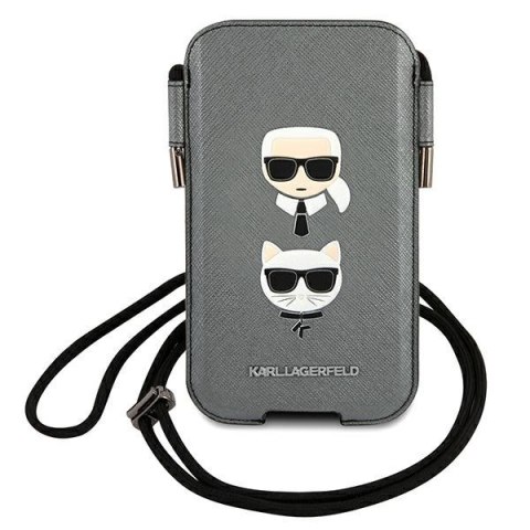 Karl Lagerfeld Torebka KLHCP12LOPHKCG 6,7" szary/grey hardcase Saffiano Ikonik Karl&Choupette Head