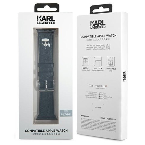 Karl Lagerfeld Pasek KLAWLOKHK Apple Watch 42/44/45mm czarny/black strap Saffiano Karl Heads