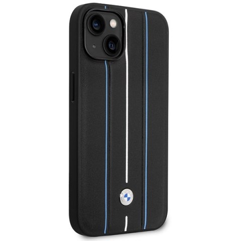 Etui BMW BMHCP14S22RVSK iPhone 14 6.1" czarny/black hardcase Leather Stamp Blue Lines