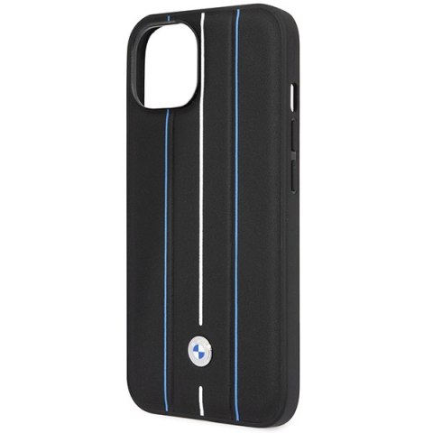 Etui BMW BMHCP14S22RVSK iPhone 14 6.1" czarny/black hardcase Leather Stamp Blue Lines