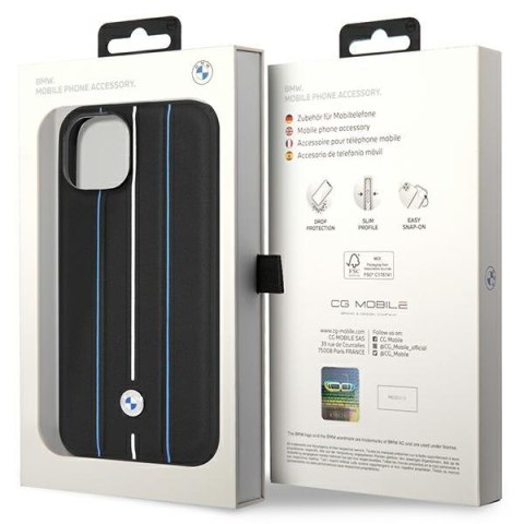 Etui BMW BMHCP14S22RVSK iPhone 14 6.1" czarny/black hardcase Leather Stamp Blue Lines
