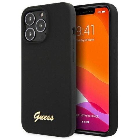 Guess GUHCP13XLSLMGBK iPhone 13 Pro Max 6.7" black/czarny hardcase Silicone Script Gold Logo