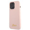 Guess GUHCP13XLSLMGLP iPhone 13 Pro Max 6.7" jasnoróżowy/light pink hardcase Silicone Script Gold Logo