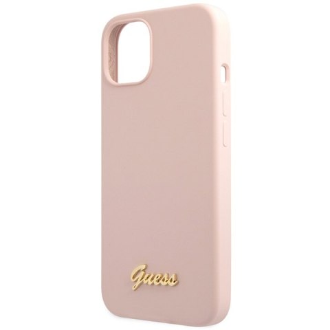 Guess GUHCP13MLSLMGLP iPhone 13 / 14 / 15 6.1" jasnoróżowy/light pink hardcase Silicone Script Gold Logo