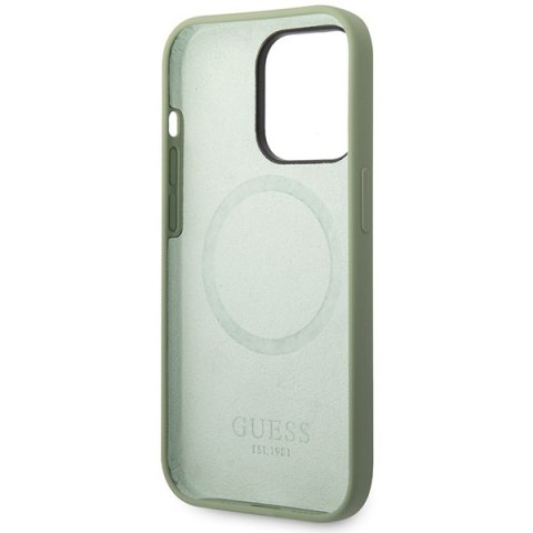 Guess GUHMP14XSBPLA iPhone 14 Pro Max 6.7" zielony/khaki hard case Silicone Logo Plate MagSafe