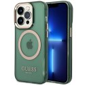 Guess GUHMP14LHTCMA iPhone 14 Pro 6.1" zielony/khaki hard case Gold Outline Translucent MagSafe