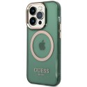 Guess GUHMP14LHTCMA iPhone 14 Pro 6.1" zielony/khaki hard case Gold Outline Translucent MagSafe