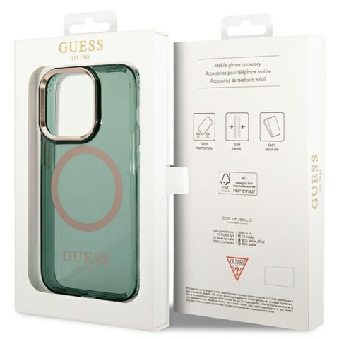 Guess GUHMP14LHTCMA iPhone 14 Pro 6.1" zielony/khaki hard case Gold Outline Translucent MagSafe