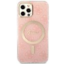 Zestaw Guess GUBPP12MH4EACSP Case+ Charger iPhone 12/12 Pro różowy/pink hard case 4G Print MagSafe