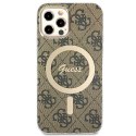 Zestaw Guess GUBPP12MH4EACSW Case+ Charger iPhone 12/12 Pro brązowy/brown hard case 4G Print MagSafe