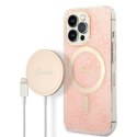 Zestaw Guess GUBPP13XH4EACSP Case+ Charger iPhone 13 Pro Max różowy/pink hard case 4G Print MagSafe