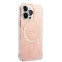 Zestaw Guess GUBPP13LH4EACSP Case+ Charger iPhone 13 Pro różowy/pink hard case 4G Print MagSafe