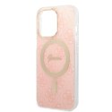 Zestaw Guess GUBPP13LH4EACSP Case+ Charger iPhone 13 Pro różowy/pink hard case 4G Print MagSafe