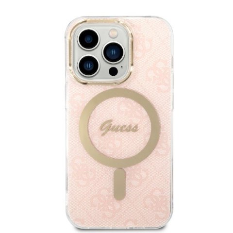 Zestaw Guess GUBPP14XH4EACSP Case+ Charger iPhone 14 Pro Max 6,7" różowy/pink hard case 4G Print MagSafe
