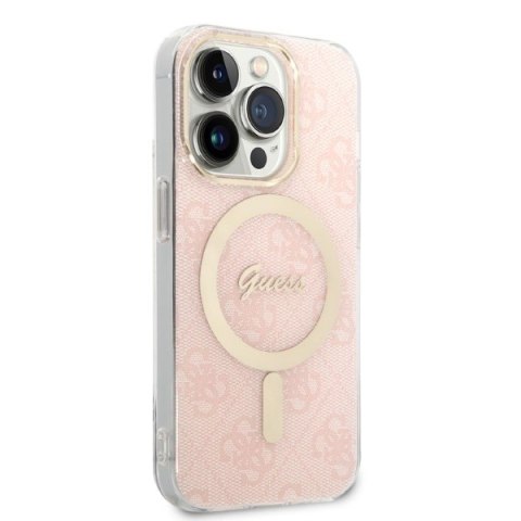 Zestaw Guess GUBPP14XH4EACSP Case+ Charger iPhone 14 Pro Max 6,7" różowy/pink hard case 4G Print MagSafe