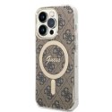 Zestaw Guess GUBPP14XH4EACSW Case+ Charger iPhone 14 Pro Max 6,7" brązowy/brown hard case 4G Print MagSafe