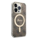 Zestaw Guess GUBPP14XH4EACSW Case+ Charger iPhone 14 Pro Max 6,7" brązowy/brown hard case 4G Print MagSafe