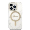 Zestaw Guess GUBPP14XHMEACSH Case+ Charger iPhone 14 Pro Max 6,7" biały/white hard case Marble MagSafe