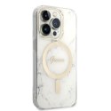 Zestaw Guess GUBPP14XHMEACSH Case+ Charger iPhone 14 Pro Max 6,7" biały/white hard case Marble MagSafe