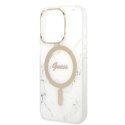 Zestaw Guess GUBPP14XHMEACSH Case+ Charger iPhone 14 Pro Max 6,7" biały/white hard case Marble MagSafe
