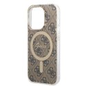 Zestaw Guess GUBPP14LH4EACSW Case+ Charger iPhone 14 Pro 6,1" brązowy/brown hard case 4G Print MagSafe