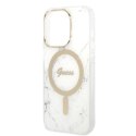 Zestaw Guess GUBPP14LHMEACSH Case+ Charger iPhone 14 Pro 6,1" biały/white hard case Marble MagSafe