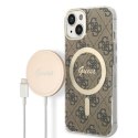 Zestaw Guess GUBPP14MH4EACSW Case+ Charger iPhone 14 Plus 6,7" brązowy/brown hard case 4G Print MagSafe