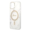 Zestaw Guess GUBPP14MHMEACSH Case+ Charger iPhone 14 Plus 6,7" biały/white hard case Marble MagSafe