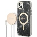 Zestaw Guess GUBPP14MHMEACSK Case+ Charger iPhone 14 Plus 6,7" czarny/black hard case Marble MagSafe