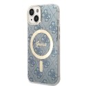 Zestaw Guess GUBPP14SH4EACSB Case+ Charger iPhone 14 6,1" niebieski/blue hard case 4G Print MagSafe