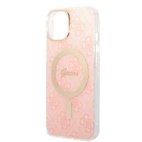 Zestaw Guess GUBPP14SH4EACSP Case+ Charger iPhone 14 6,1" różowy/pink hard case 4G Print MagSafe