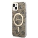 Zestaw Guess GUBPP14SH4EACSW Case+ Charger iPhone 14 6,1" brązowy/brown hard case 4G Print MagSafe