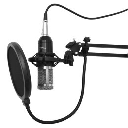 STUDIO&STREAMING MICROPHONE - Profesjonalny zestaw mikrofonu (srebrna siatka) pojemnościowego do streamingu i nagrań studyjnych