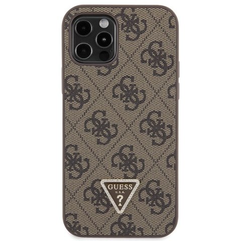 Guess GUHCP12MP4TDSCPW iPhone 12 / 12 Pro 6.1" brązowy/brown hardcase Crossbody 4G Metal Logo
