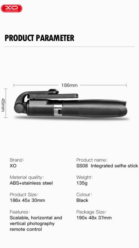 XO selfieStick bluetooth tripod SS08 czarny