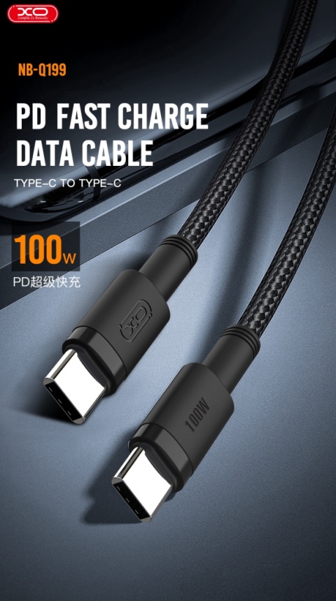 XO kabel NB-Q199 PD USB-C - USB-C 1,5m 100W czarny