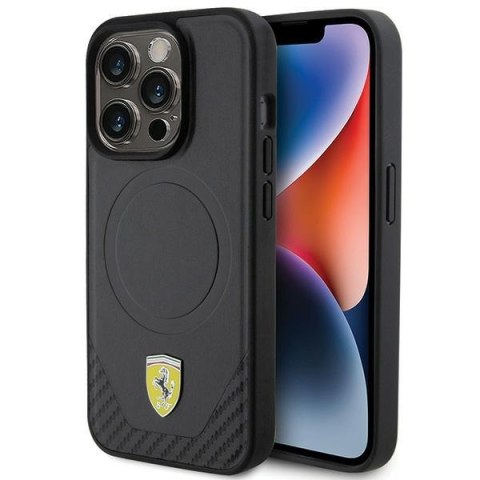 Ferrari FEHMP15LPTEK iPhone 15 Pro 6.1" czarny/black hardcase Carbon Metal Logo MagSafe