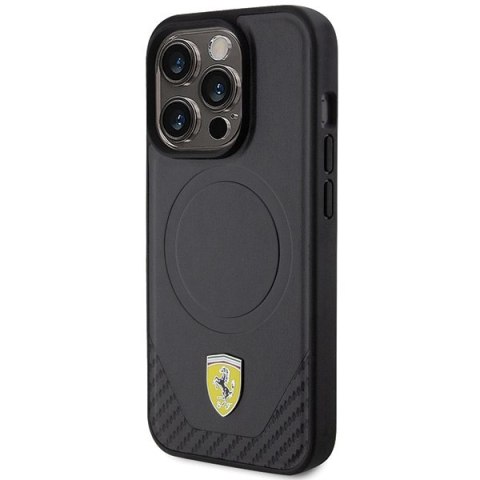 Ferrari FEHMP15LPTEK iPhone 15 Pro 6.1" czarny/black hardcase Carbon Metal Logo MagSafe