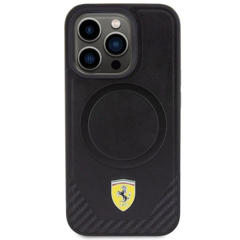Ferrari FEHMP15LPTEK iPhone 15 Pro 6.1" czarny/black hardcase Carbon Metal Logo MagSafe