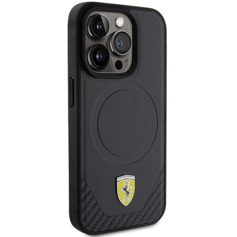 Ferrari FEHMP15LPTEK iPhone 15 Pro 6.1" czarny/black hardcase Carbon Metal Logo MagSafe