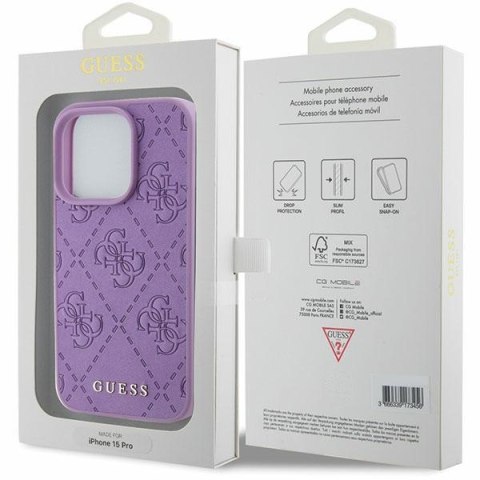 Guess GUHCP15LP4EPMU iPhone 15 Pro 6.1" fioletowy/light purple hardcase Leather 4G Stamped
