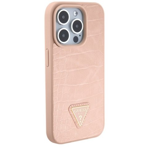 Guess GUHCP15LPCRTHCP iPhone 15 Pro 6.1" różowy/pink hardcase Croco Triangle Metal Logo
