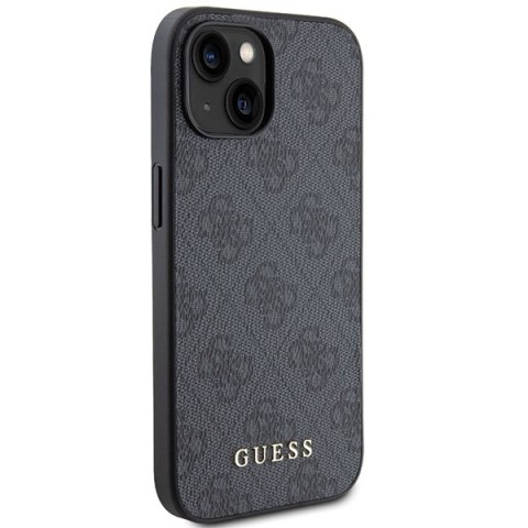 Guess GUHCP15SG4GFGR iPhone 15 6.1" szary/grey hard case 4G Metal Gold Logo