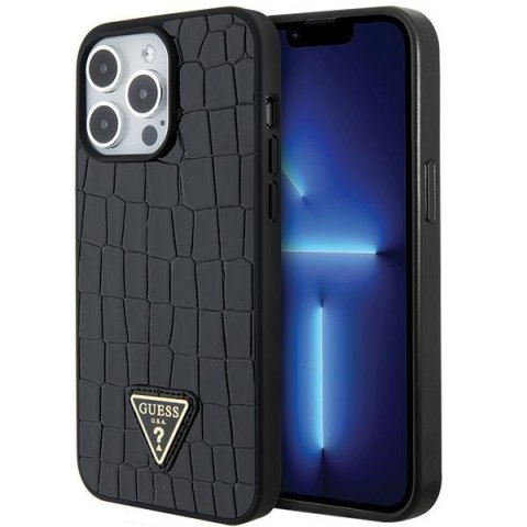 Guess GUHCP15XPCRTHCK iPhone 15 Pro Max 6.7" czarny/black hardcase Croco Triangle Metal Logo