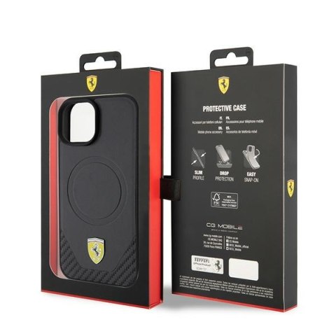 Ferrari FEHMP15SPTEK iPhone 15 / 14 / 13 6.1" czarny/black hardcase Carbon Metal Logo MagSafe