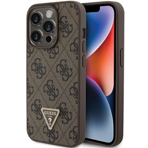 Guess GUHCP15LP4TDPW iPhone 15 Pro 6.1" brązowy/brown hardcase Leather 4G Triangle Strass